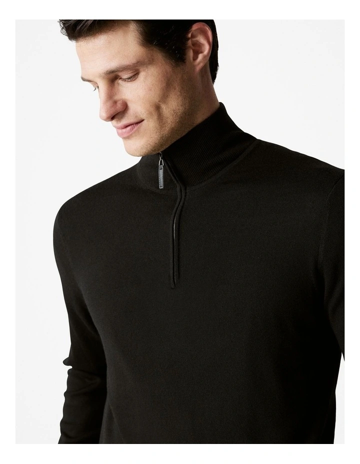 Merino Half Zip Pullover in Black image 3