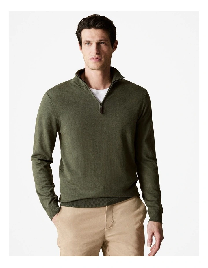 Merino Half Zip Pullover in Dark Olive image 1
