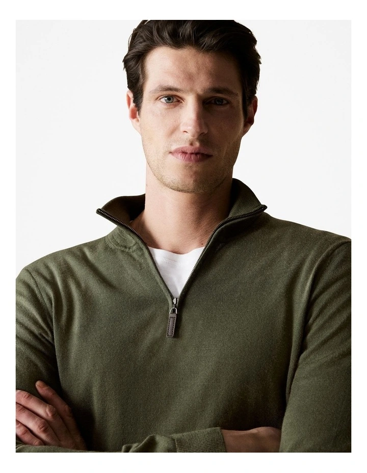 Merino Half Zip Pullover in Dark Olive image 3