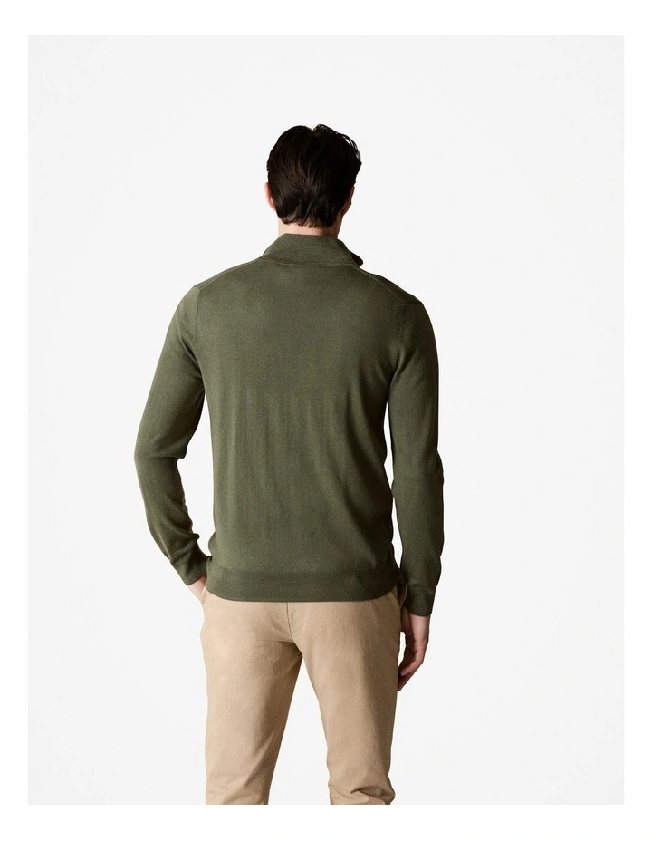 Merino Half Zip Pullover in Dark Olive image 4