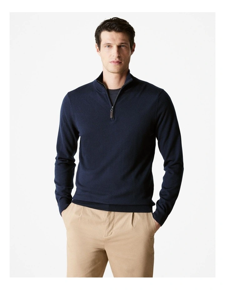 Merino Half Zip Pullover in Navy image 1