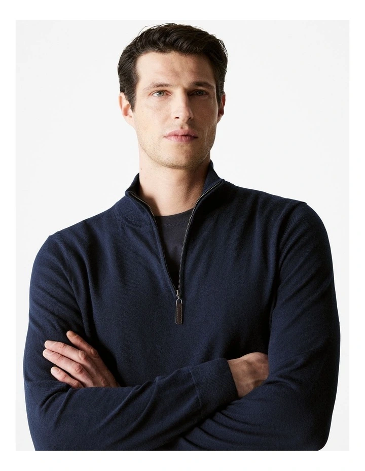 Merino Half Zip Pullover in Navy image 3