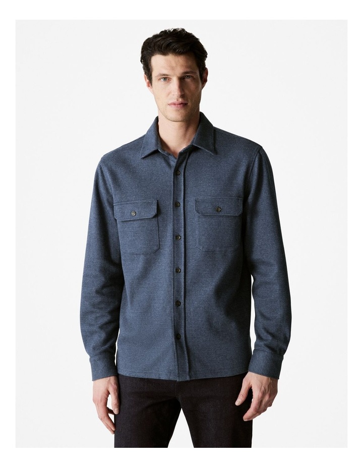 Cotton Wool Blend Puppytooth Overshirt in Navy