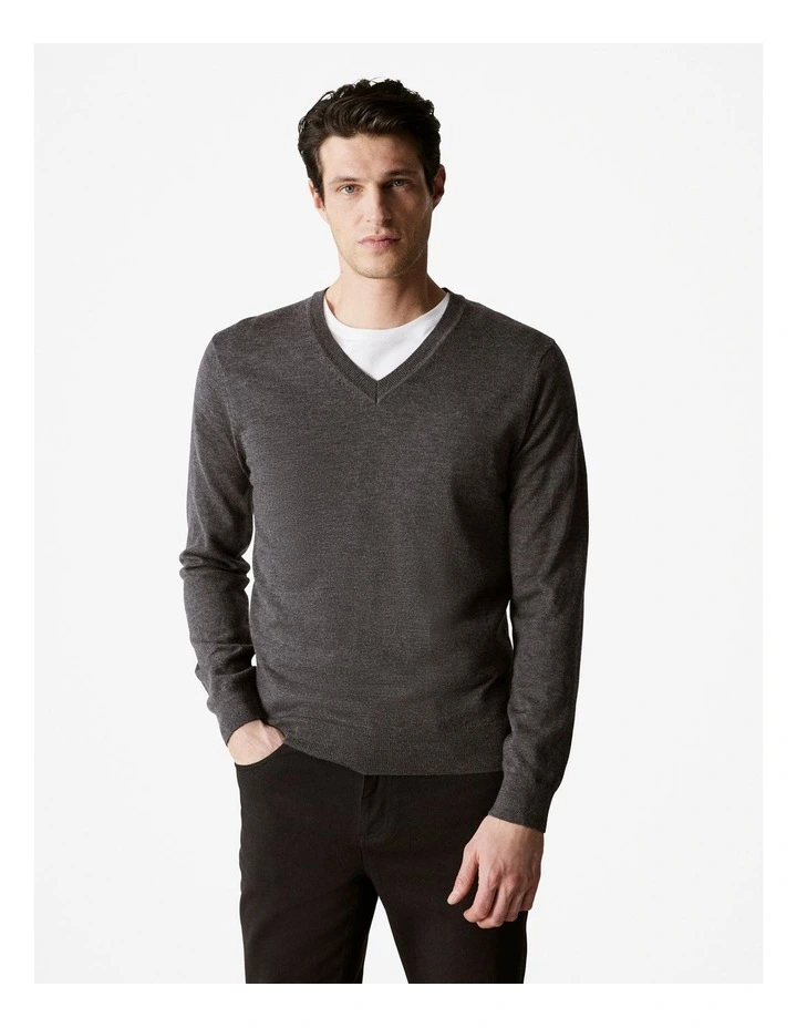 Merino V Neck Knit in Charcoal image 1