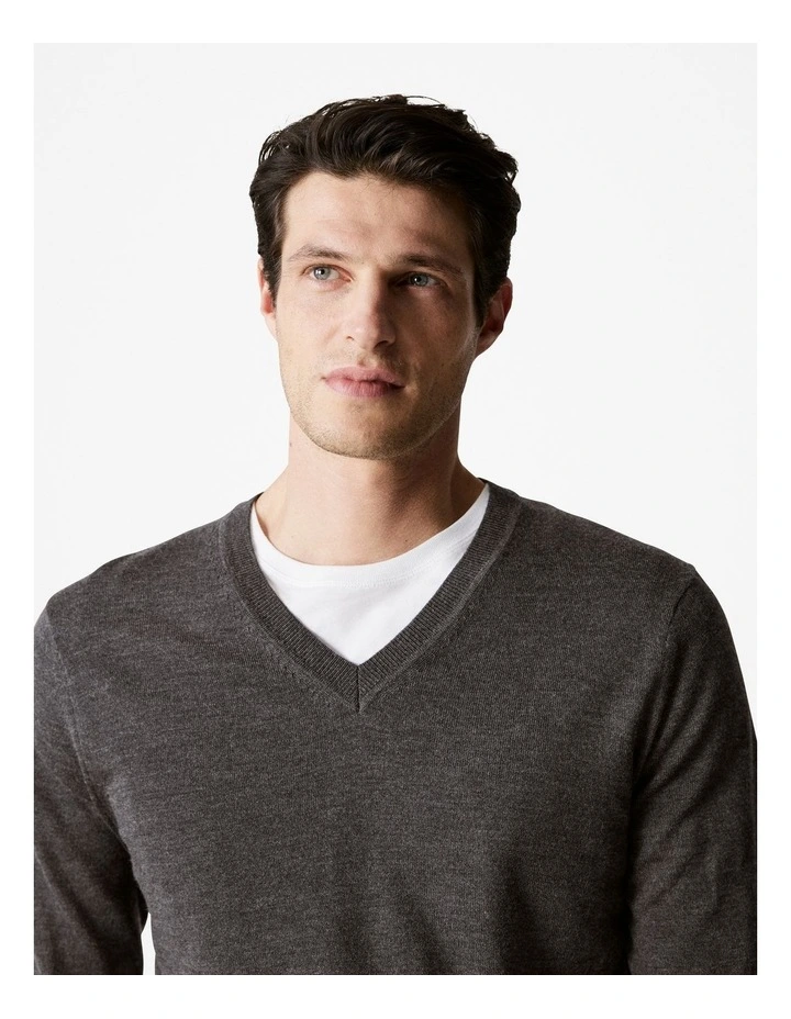 Merino V Neck Knit in Charcoal image 3
