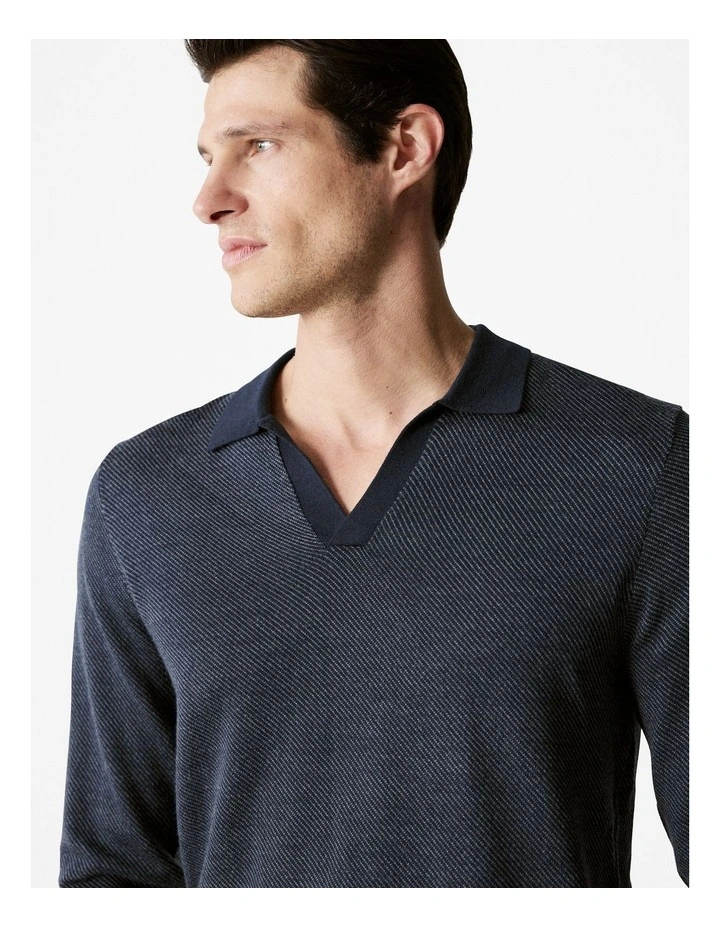 Merino Diagonal Stripe Polo in Navy image 1