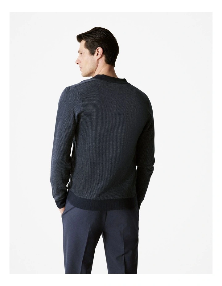 Merino Diagonal Stripe Polo in Navy image 3