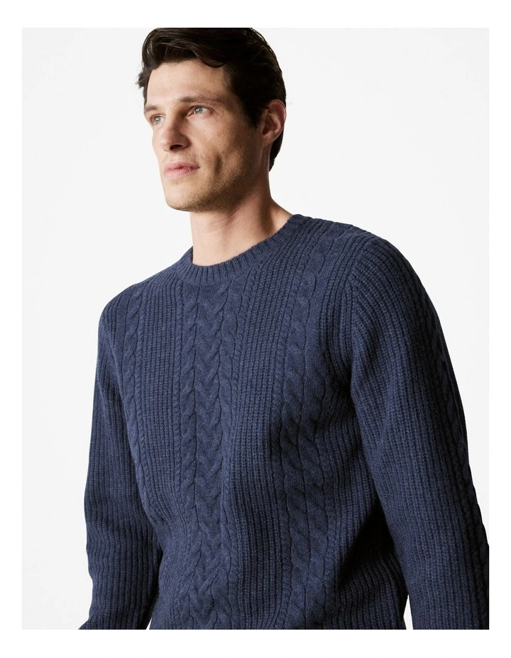 Wool Cable Knit Crew in Denim image 2