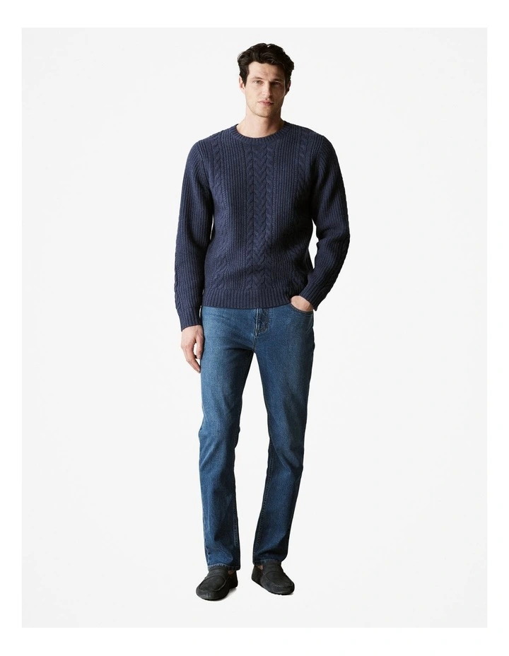 Wool Cable Knit Crew in Denim image 3