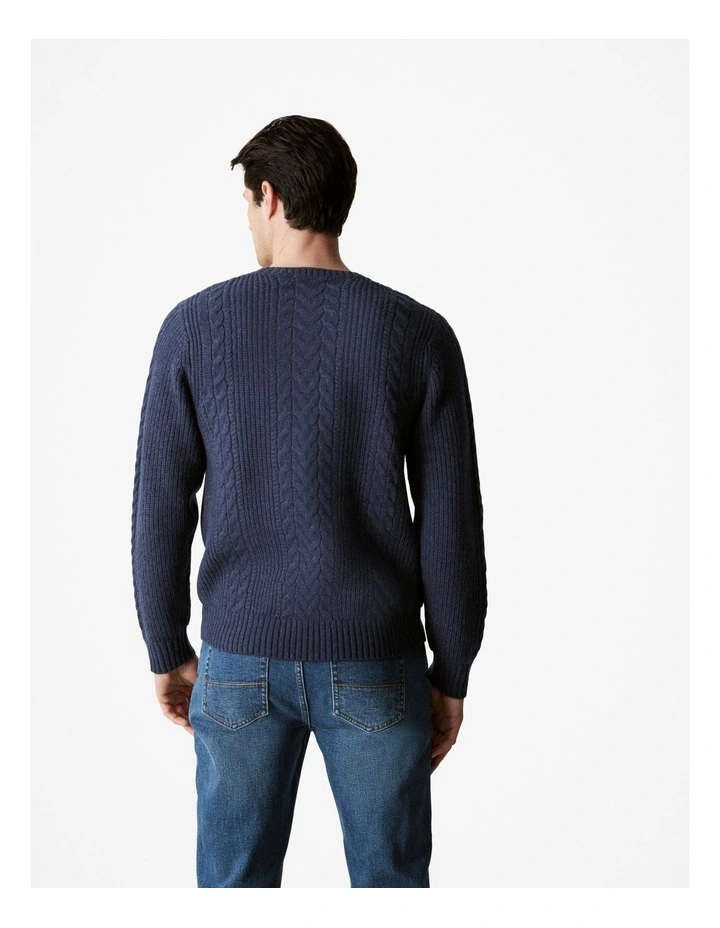 Wool Cable Knit Crew in Denim image 4