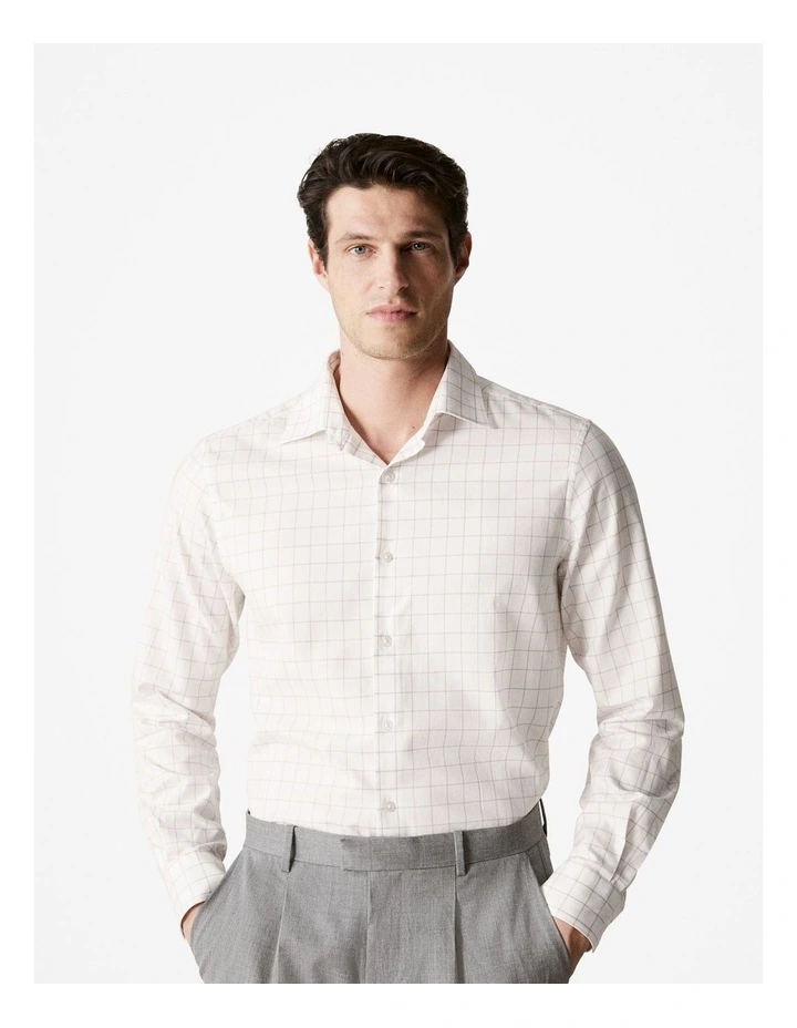 Cotton Twill Window Pane Check Shirt in White image 1