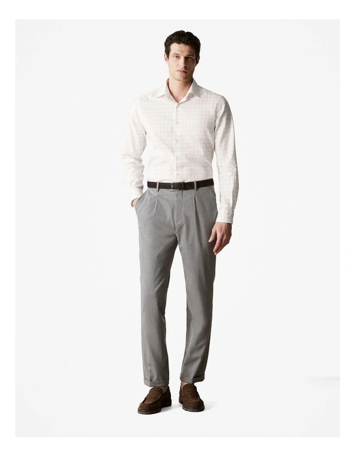 Cotton Twill Window Pane Check Shirt in White image 2