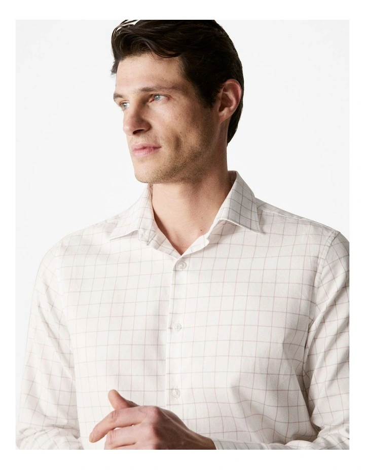 Cotton Twill Window Pane Check Shirt in White image 3