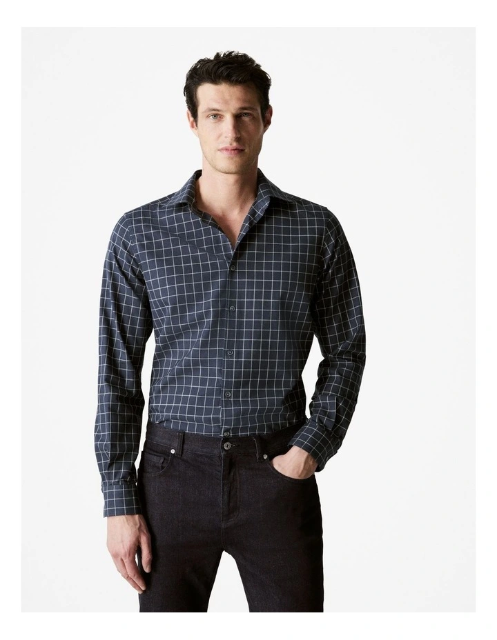 Cotton Twill Window Pane Check Shirt in Navy image 1