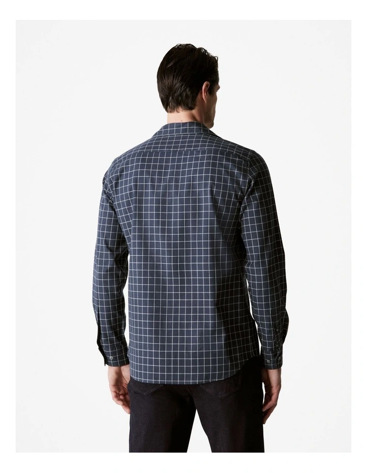 Cotton Twill Window Pane Check Shirt in Navy image 4