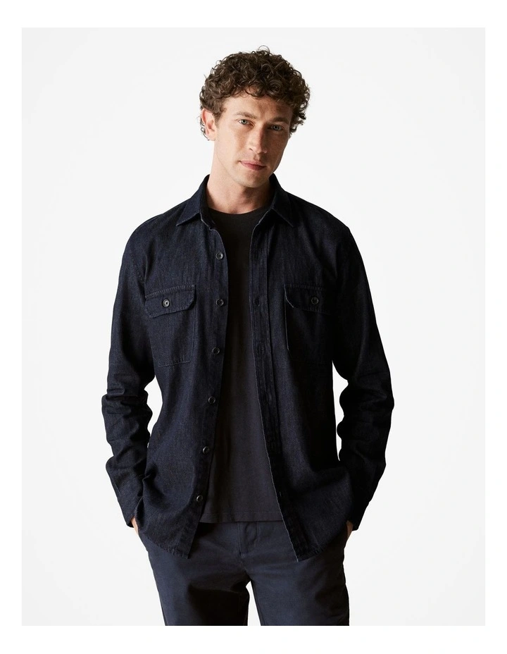 Regular Fit Denim Twill Shirt in Blue Black image 1