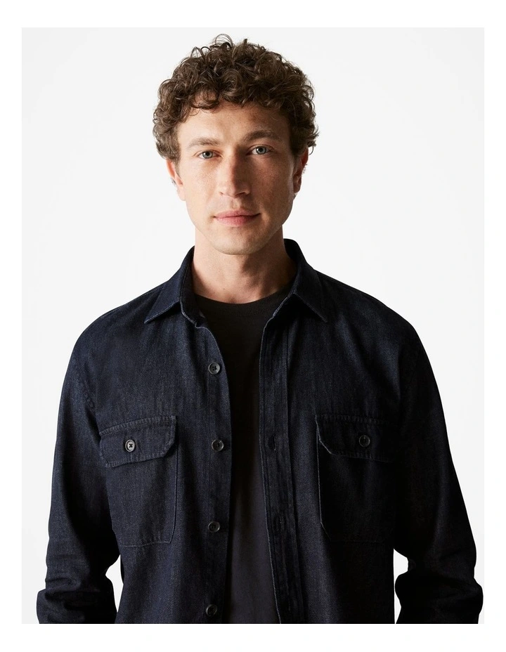Regular Fit Denim Twill Shirt in Blue Black image 3