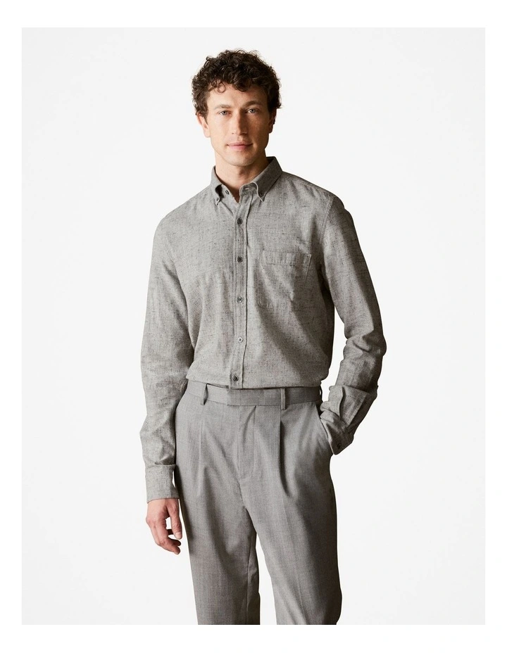 Regular Fit Brushed Cotton Flecked Shirt in Grey Marle image 1