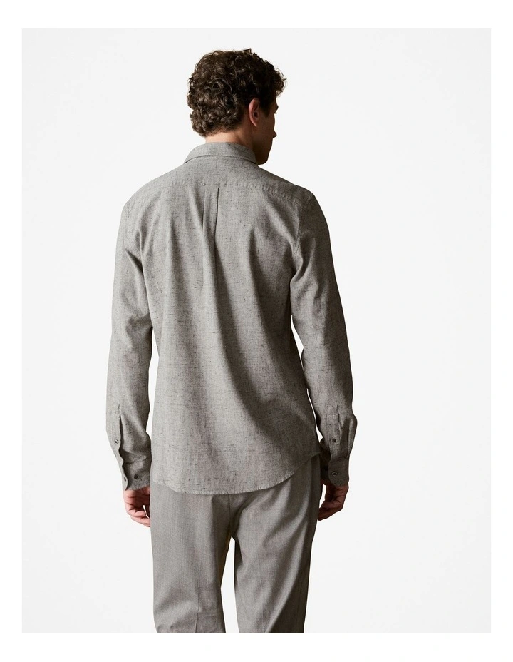 Regular Fit Brushed Cotton Flecked Shirt in Grey Marle image 4