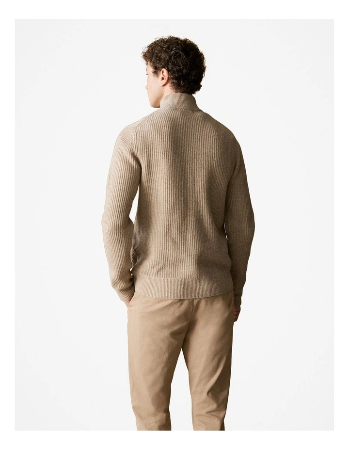 Merino Plaited Rib Zip Through Cardigan in Oatmeal image 4