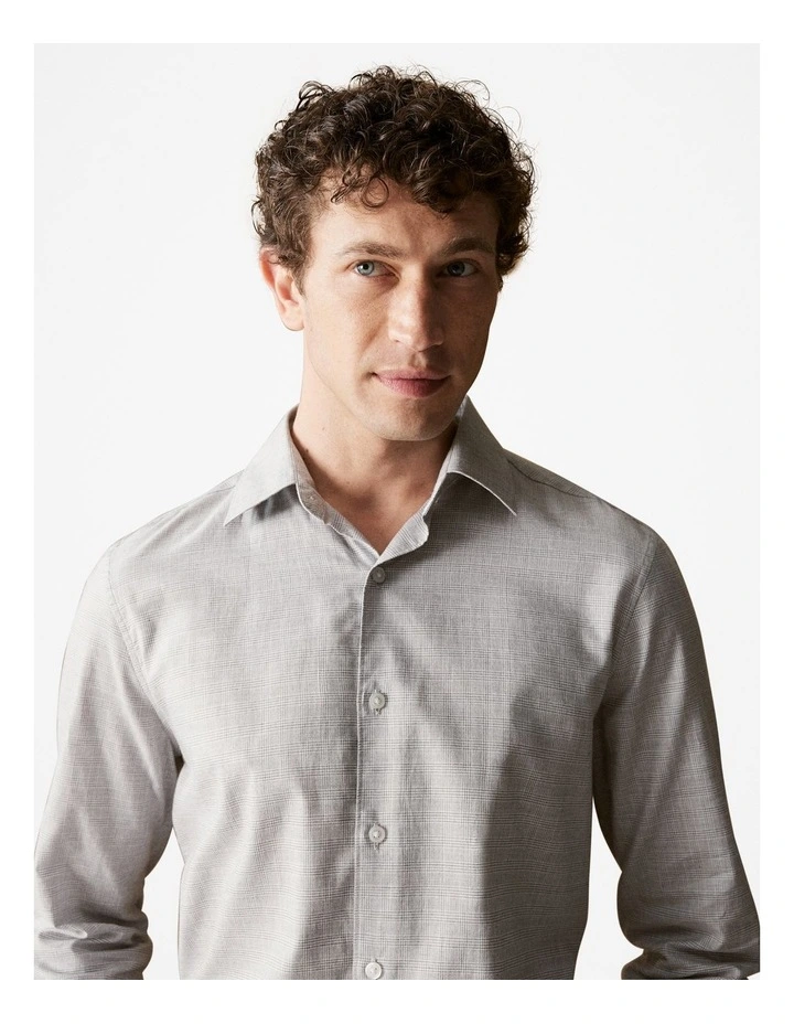 Tailored Fit Prince Of Wales Check Shirt in Dove image 3