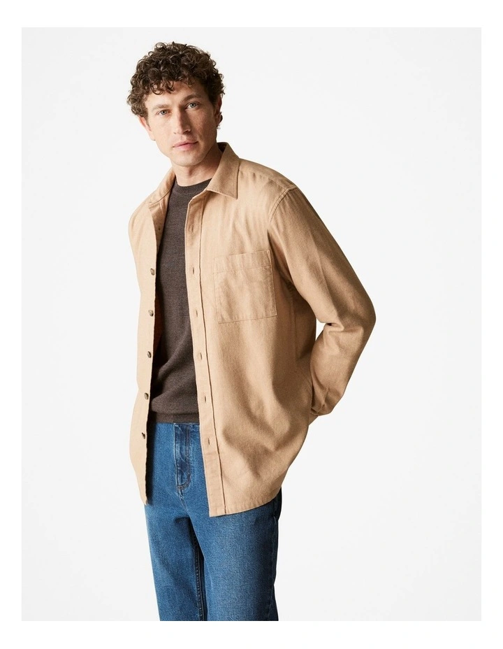 Regular Fit Cotton Tonal Twill Shirt in Camel image 1