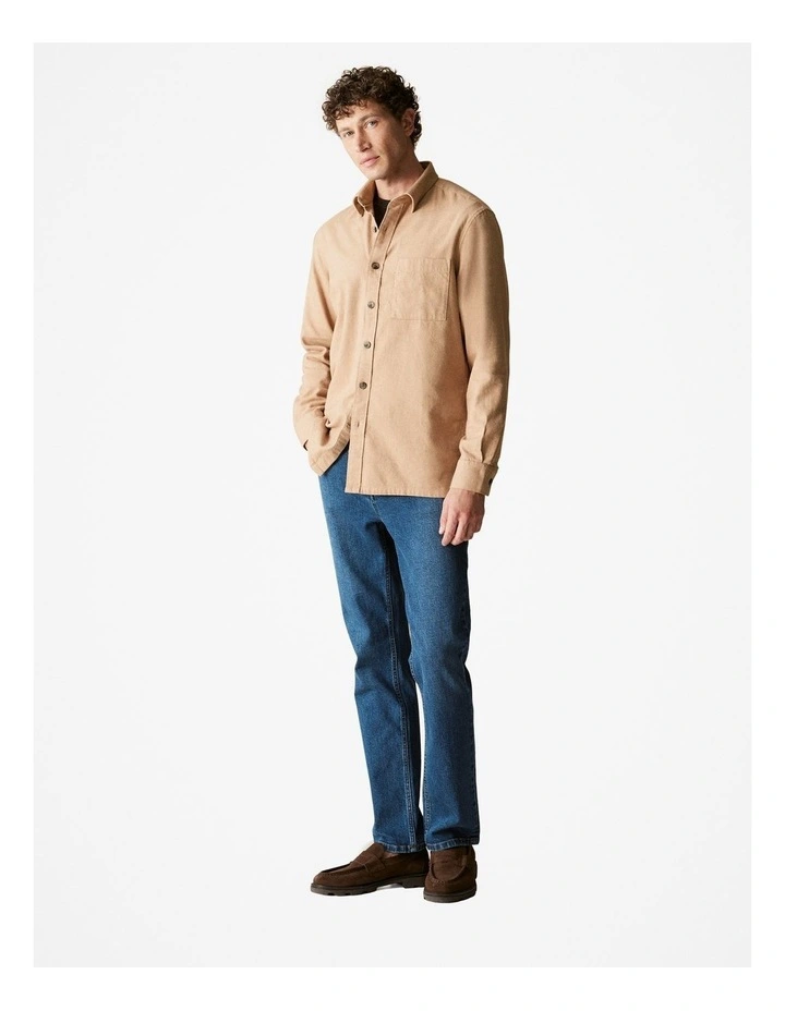 Regular Fit Cotton Tonal Twill Shirt in Camel image 2
