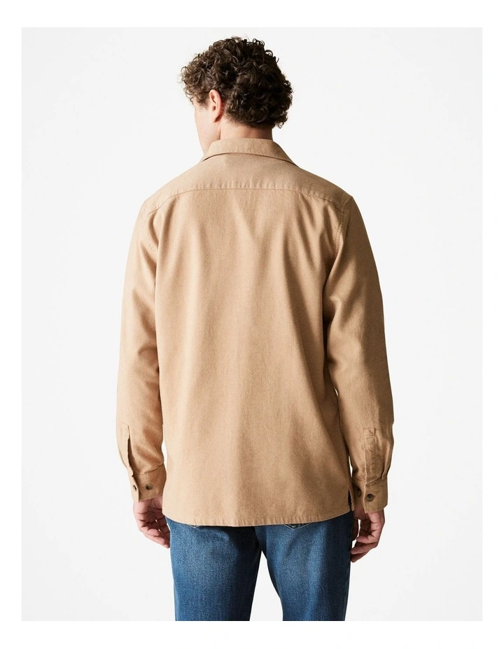Regular Fit Cotton Tonal Twill Shirt in Camel image 4