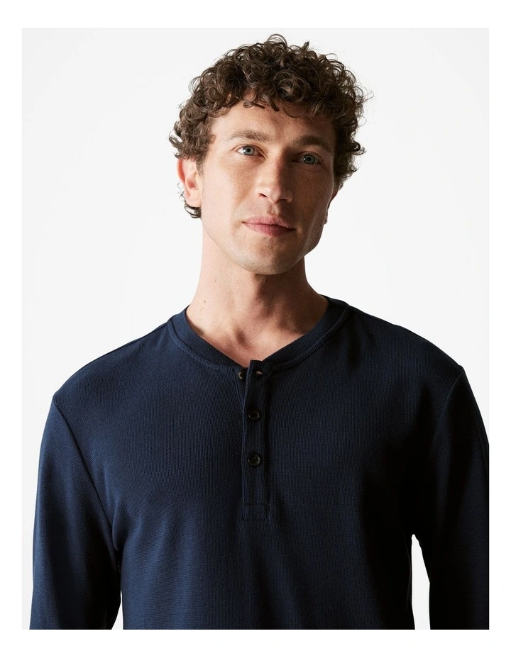 Australian Cotton Waffle Henley in Navy image 3