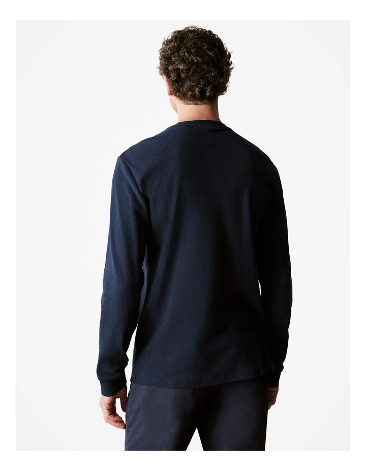 Australian Cotton Waffle Henley in Navy image 4