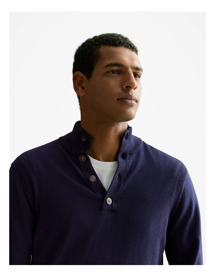 Merino Half Placket Pullover in Navy image 3
