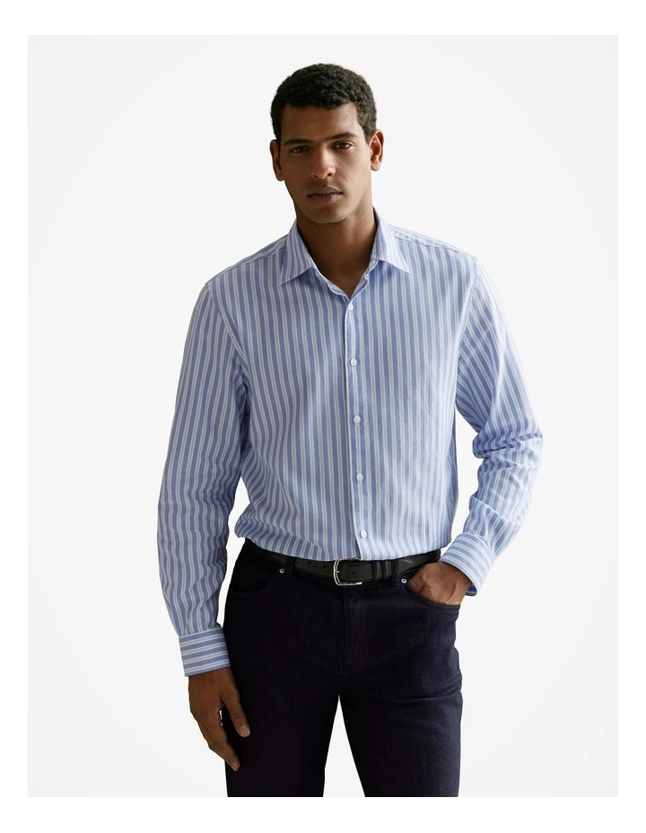 Regular Fit Cotton Double Stripe Shirt in Bright Blue image 1