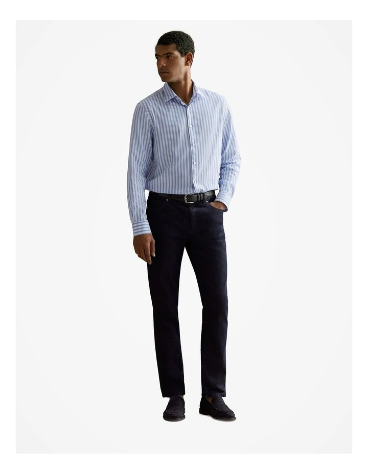 Regular Fit Cotton Double Stripe Shirt in Bright Blue image 2