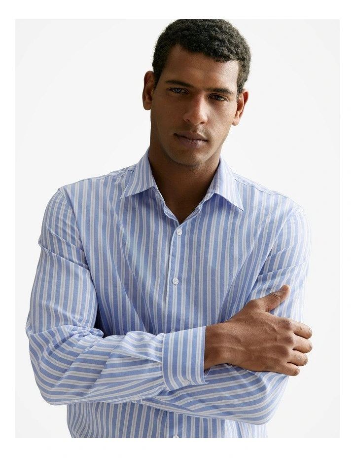 Regular Fit Cotton Double Stripe Shirt in Bright Blue image 3