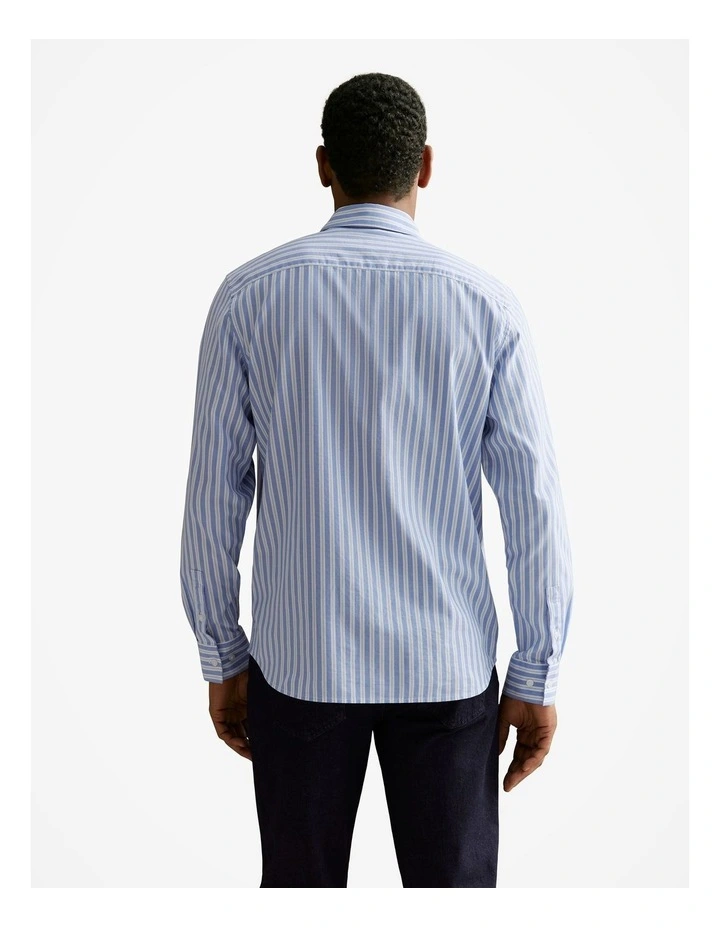 Regular Fit Cotton Double Stripe Shirt in Bright Blue image 4