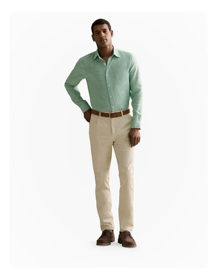 Tailored Fit Basketweave Linen Shirt in Racing Green image 2