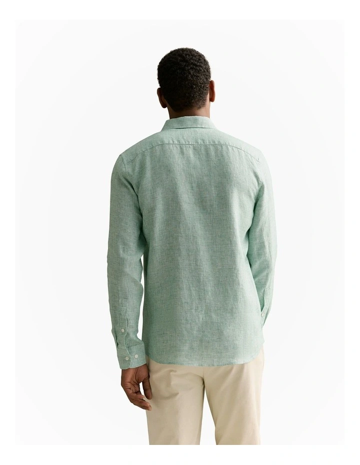Tailored Fit Basketweave Linen Shirt in Racing Green image 4