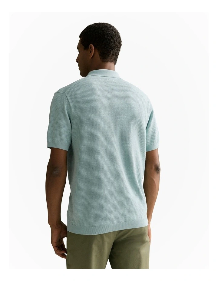 Mercerised Cotton Textured Knit Polo in Mineral Green image 4