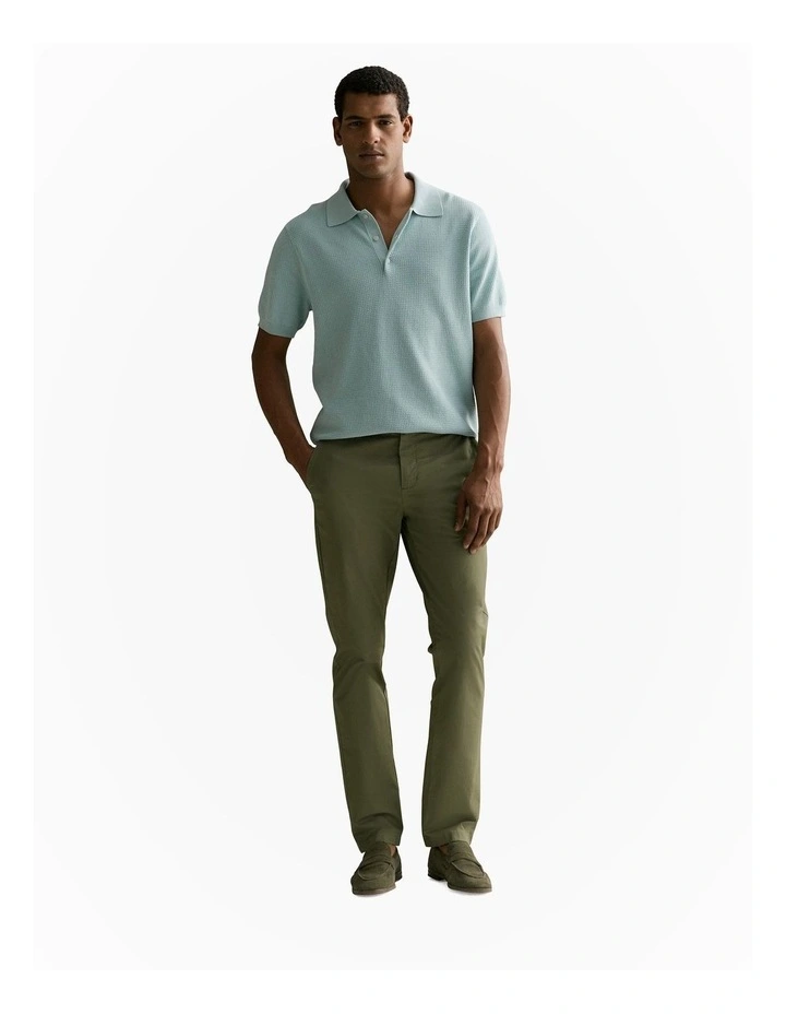 Mercerised Cotton Textured Knit Polo in Mineral Green image 5