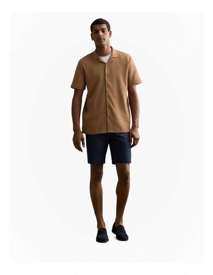 Regular Fit Cotton Blend Pique Shirt in Cognac image 3