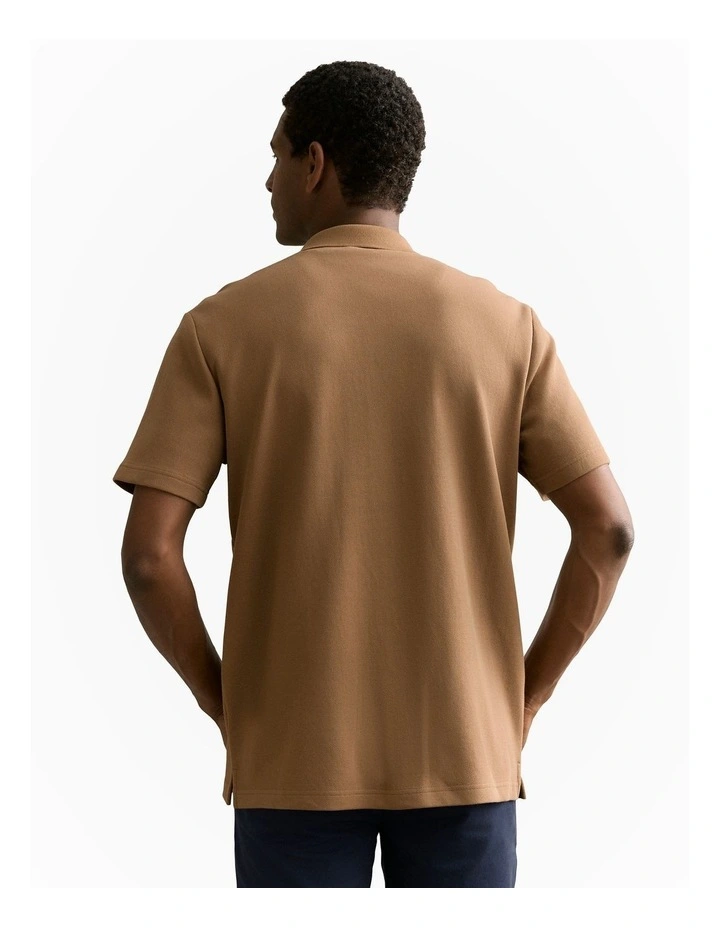 Regular Fit Cotton Blend Pique Shirt in Cognac image 4