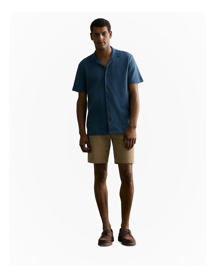 Regular Fit Cotton Blend Pique Shirt in Washed Navy image 2