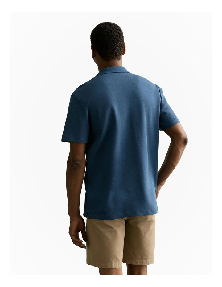 Regular Fit Cotton Blend Pique Shirt in Washed Navy image 4