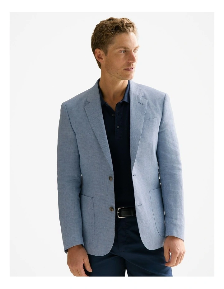 Tailored Fit Irish Linen Puppytooth Blazer in Blue Melange image 1