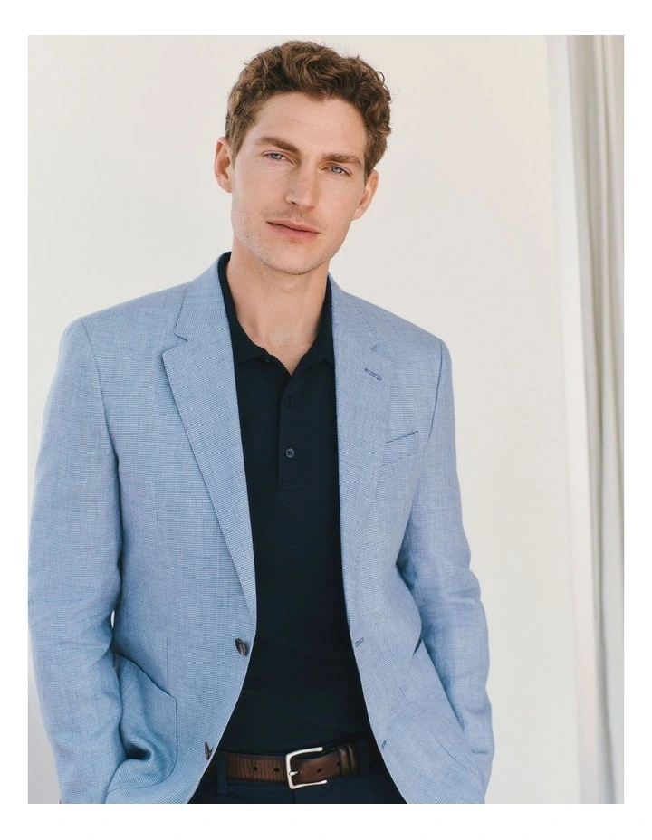 Tailored Fit Irish Linen Puppytooth Blazer in Blue Melange image 2