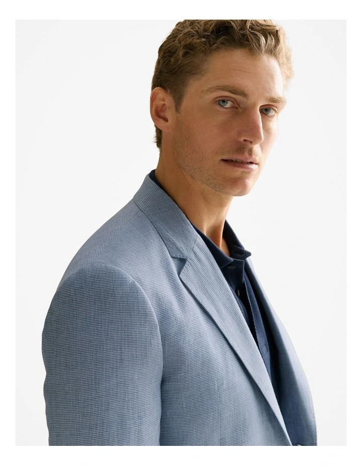 Tailored Fit Irish Linen Puppytooth Blazer in Blue Melange image 3