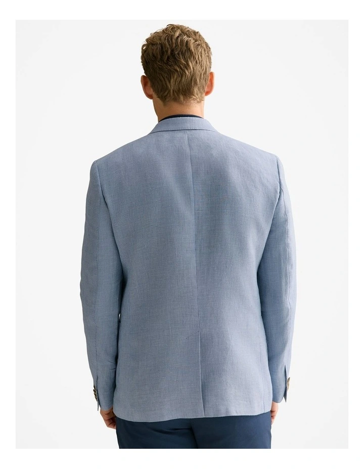 Tailored Fit Irish Linen Puppytooth Blazer in Blue Melange image 4