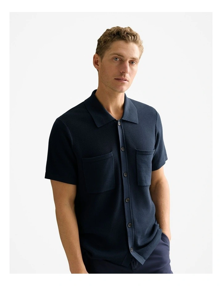 Mercerised Cotton Shirt in Navy image 1
