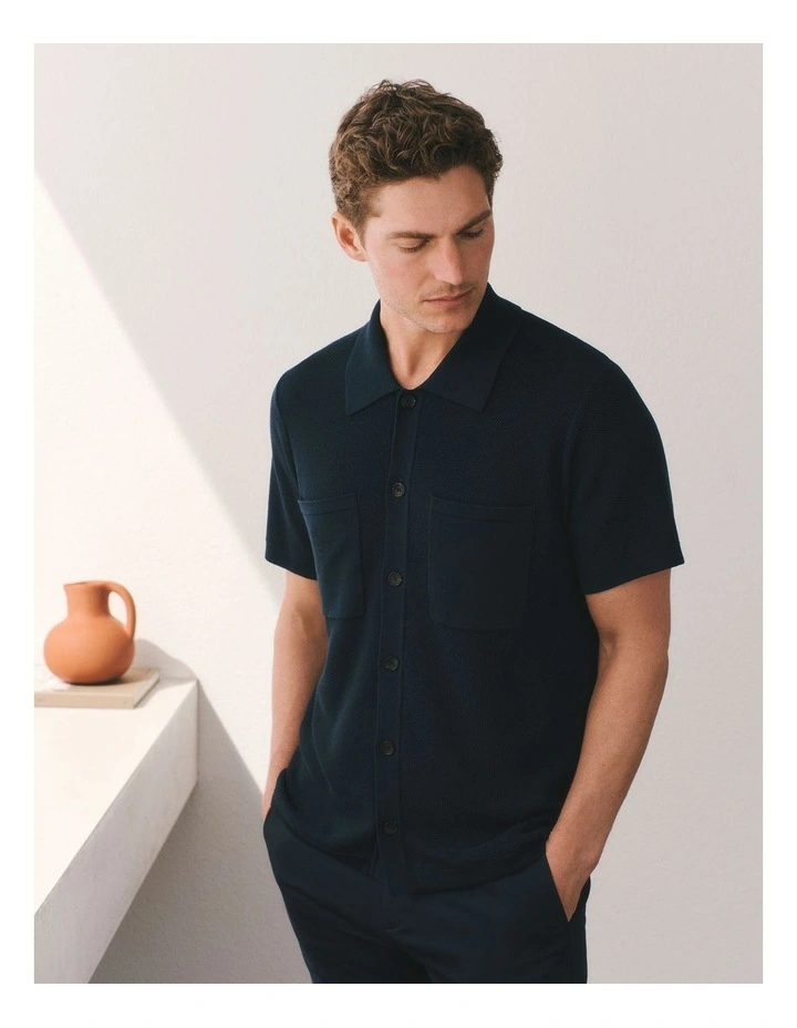 Mercerised Cotton Shirt in Navy image 2