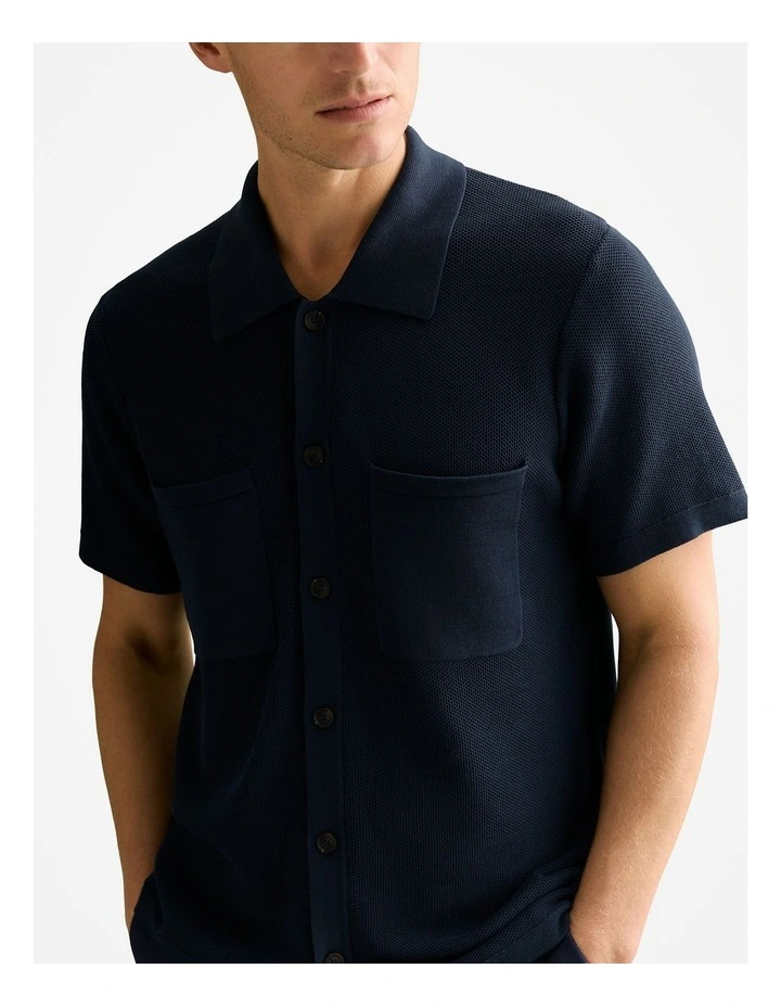 Mercerised Cotton Shirt in Navy image 3